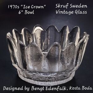 1970s "Ice Crown" Skruf Sweden Bengt Edenfalk 6" Bowl #Kosta Boda